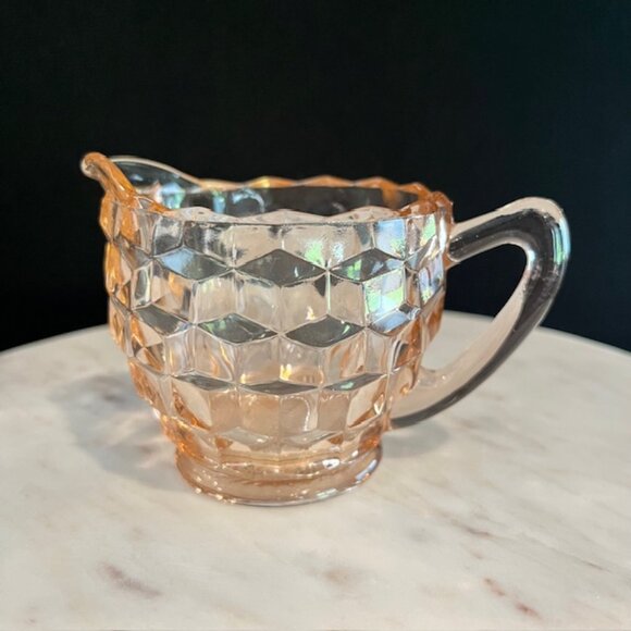Pink Depression Glass Cubist Jeanette Mid Century MCM Sugar and Creamer - Picture 5 of 10